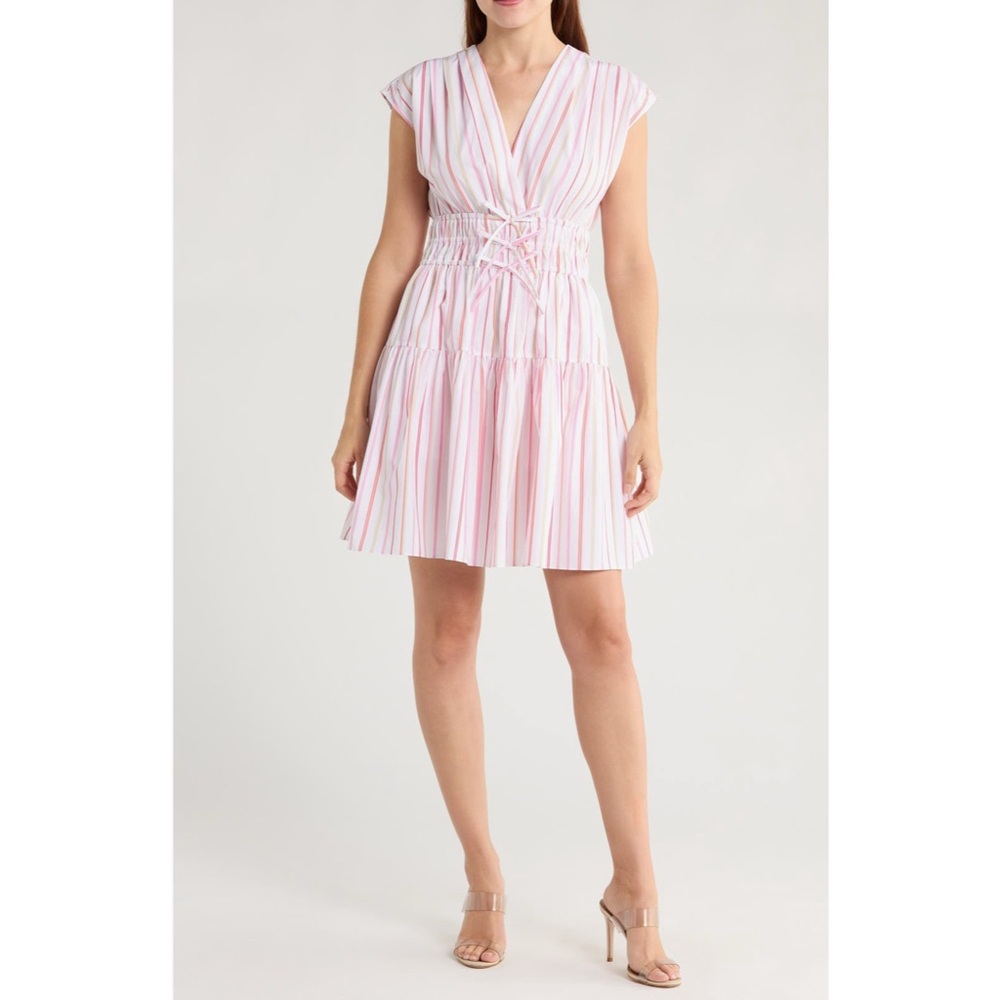 Derek Lam 10 Crosby Tora Pink Pinstripe Sleeveless Fit & Flare Dress Size 2